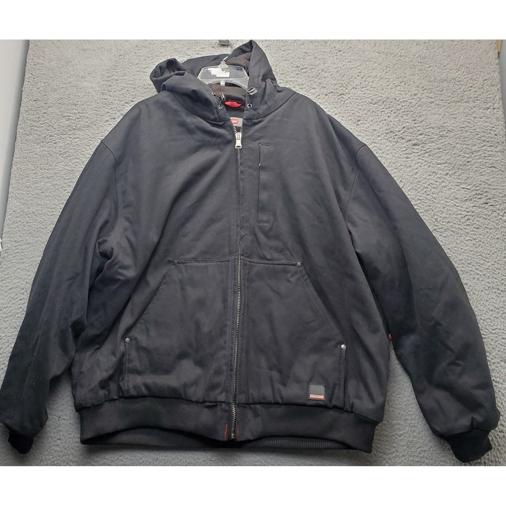 Craftsman Bomber Jacket Mens XXL Black Canvas Duck Hooded Quilted Lined Full Zip